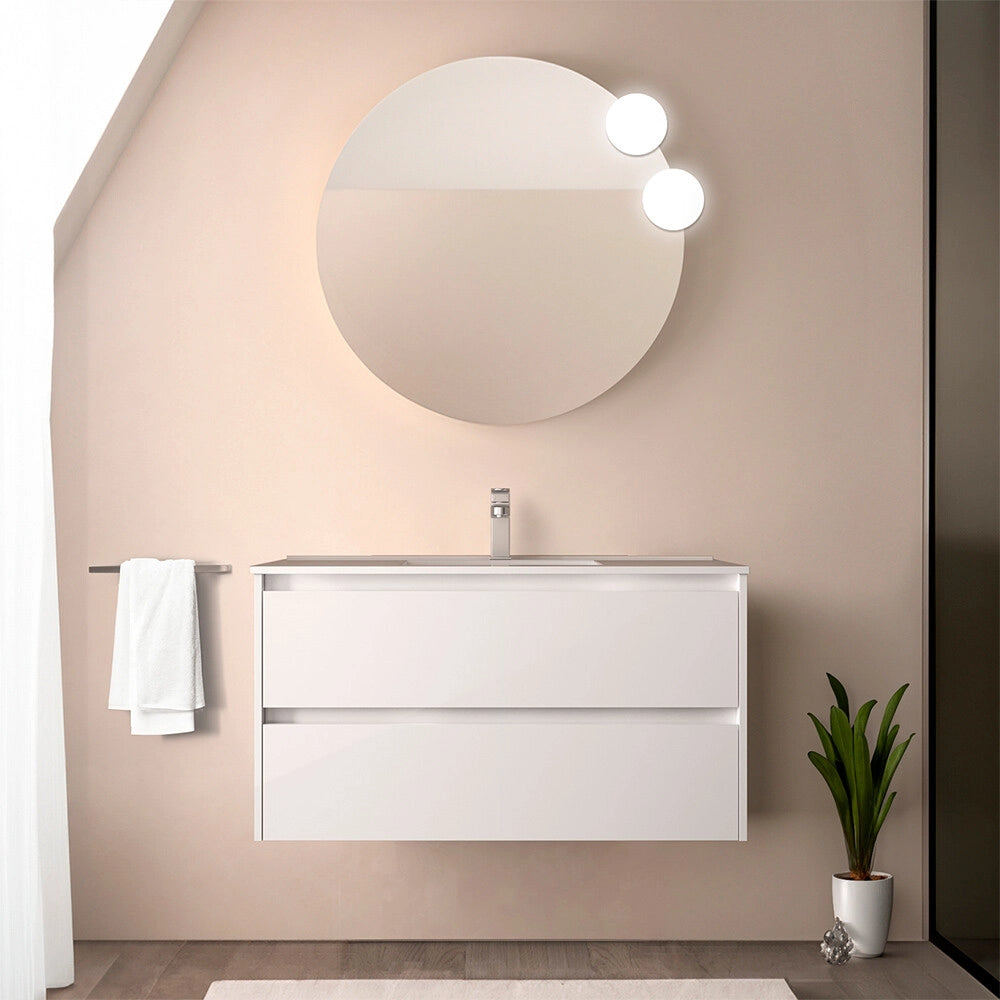 Mobile bagno sospeso 90 cm bianco lucido con lavabo ad incasso Gaya