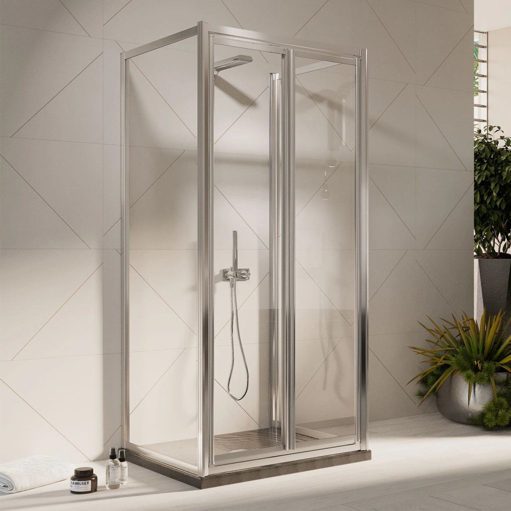 Box Doccia 3 lati 70x75x70CM H198 Cristallo Trasparente 2 Fissi+Saloon 2 Ante Battente 75 mod. West