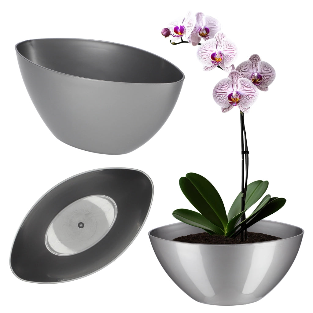 KADAX Vaso da fiori Vaso da fiori 21 cm Coperchio ovale Supporto per fiori in plastica argento