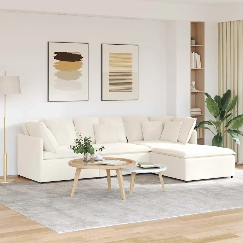 Divano Modulare con Poggiapiedi e Cuscini Crema 3321325