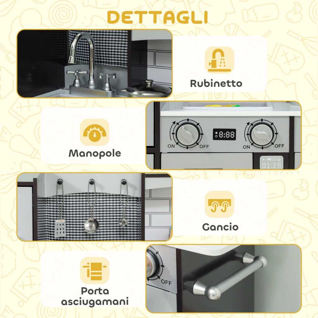Cucina Giocattolo in Legno ¨C Xylo ¨C Set Completo con Accessori, Frigo, Lavandino, Suoni, 3-8 Anni, Marrone