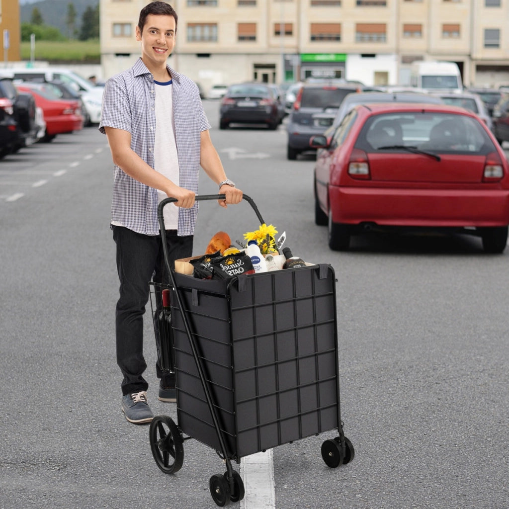 Carrello della spesa 120L con fodera in Oxford ruote anteriori piroettanti-Carrello per la spesa pieghevole Nero
