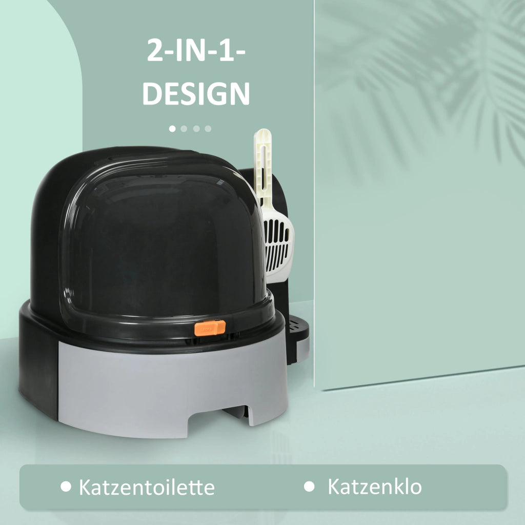 Casetta per gatti con 2 vassoi estraibili e paletta ¨C Zephmum ¨C Grigio + Nero