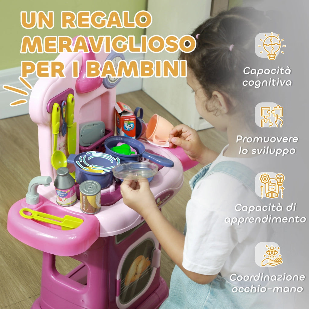 Cucina Giocattolo per Bambini con Accessori ¨C Minimal ¨C Rosa 51x21x60 cm