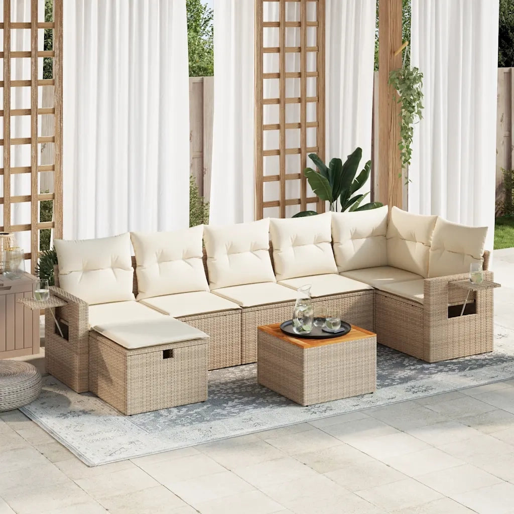Set Divano da Giardino 8 pz con Cuscini Beige in Polyrattan 3325824