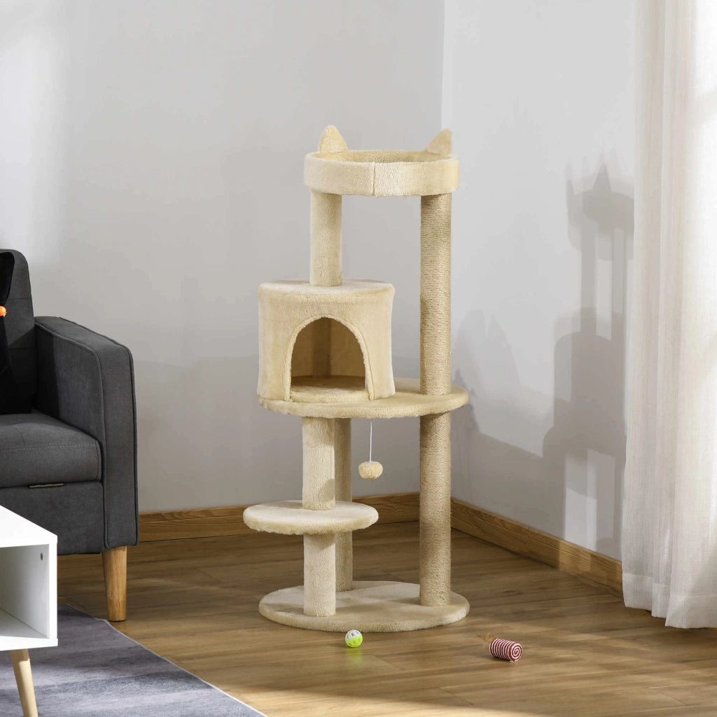 Albero Tiragraffi per Gatti con Cuccia e Piattaforma ¨C Minimal ¨C 104 cm Bianco