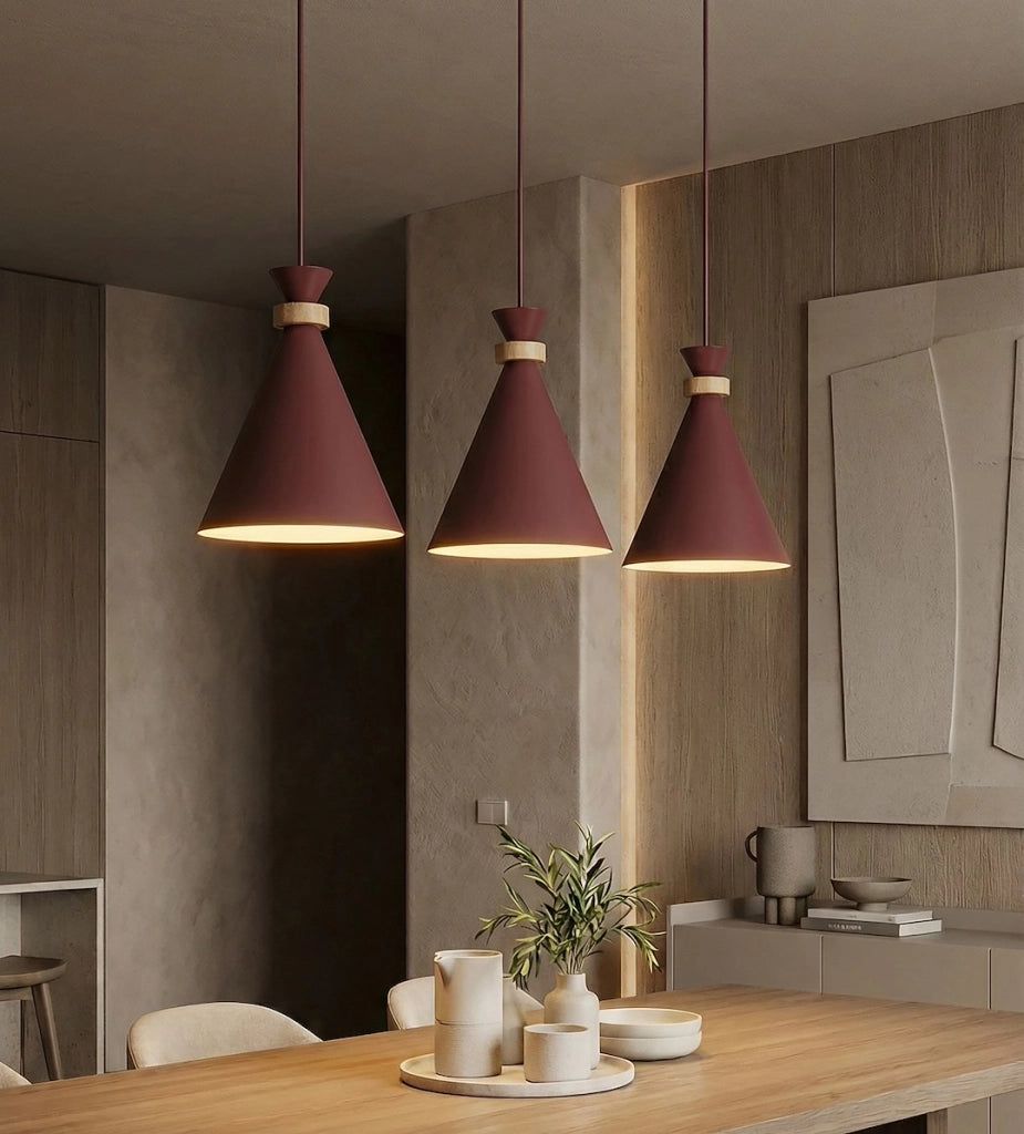 Lampada sospesa ZERO 3xE27 borgogna legno Emibig