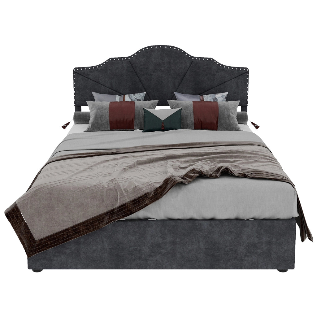 Letto imbottito con cassone - Xylo - 140x200 - Grigio - Alto