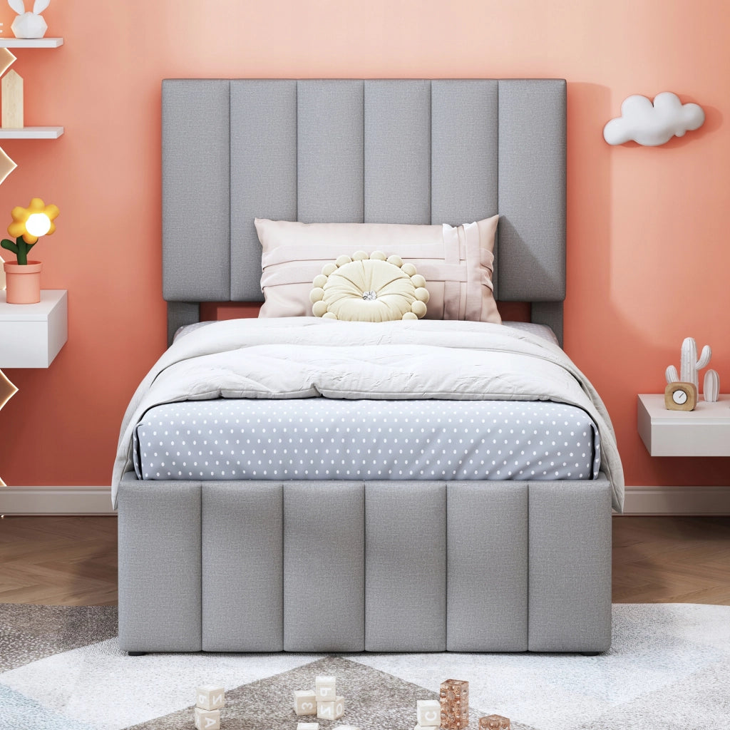 Letto imbottito 90x200 con cassetti - Xylo - Grigio