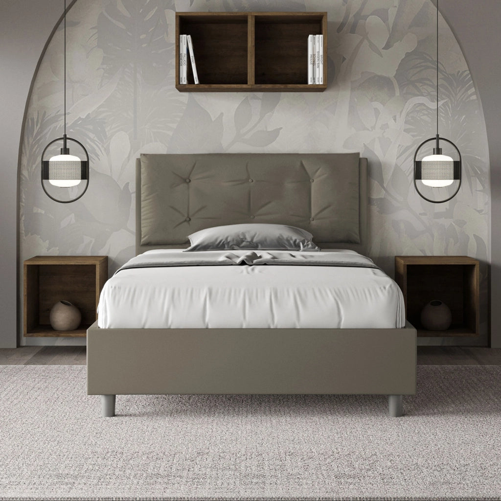 BS COM Letto una piazza e mezza senza rete imbottito 120x210 similpelle cappuccino
