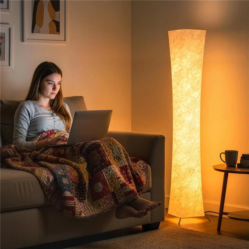 LAMPADA DA TERRA MODERNA CON INTERRUTTORE A PEDALE, IN ACCIAIO E TESSUTO, 25X25X129 CM, BIANCO E ARGENTO