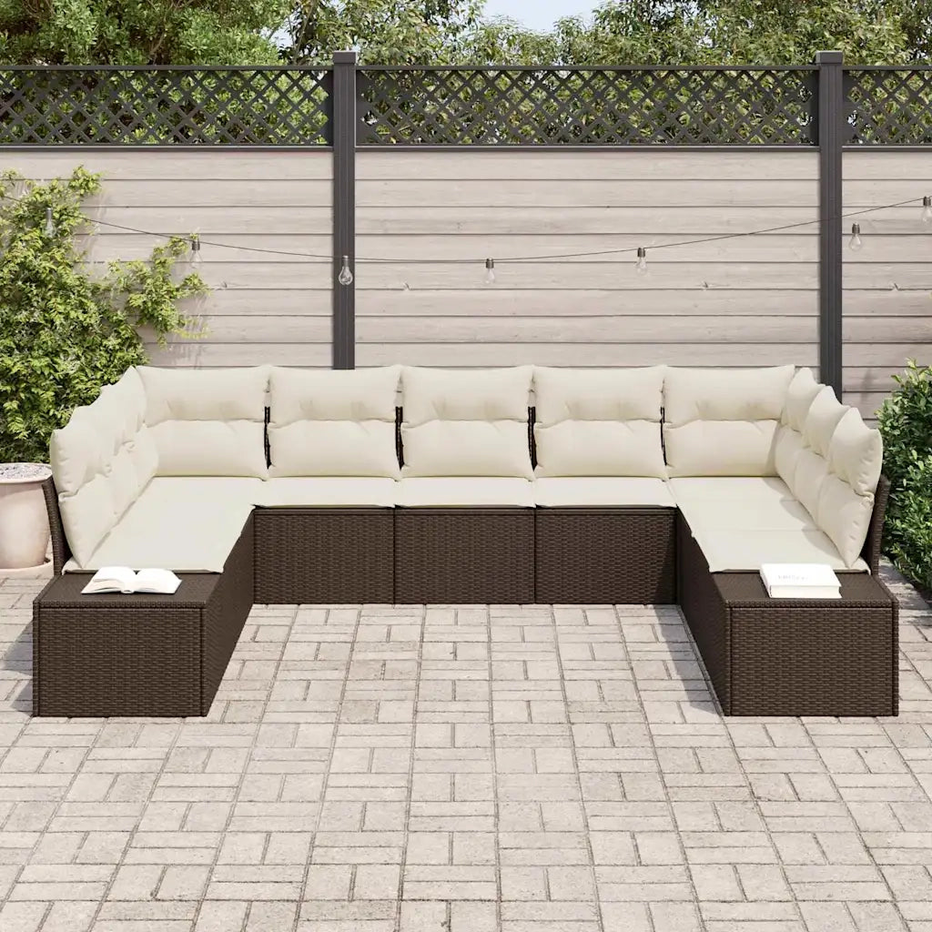 Set Divano da Giardino 9 pcs Marrone e Crema Polyrattan 3355887