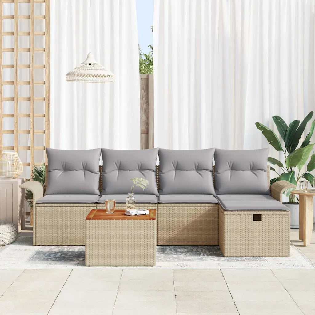 Set Divano da Giardino con cuscino 6 pcs Beige Poly Rattan
