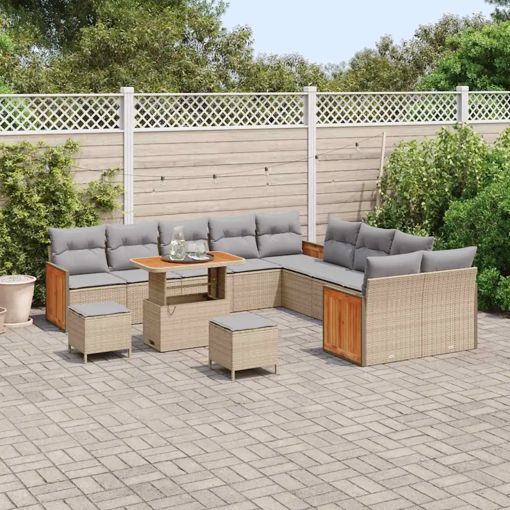 Set Divano da Giardino con cuscino 13 pcs Beige e Grigio Chiaro