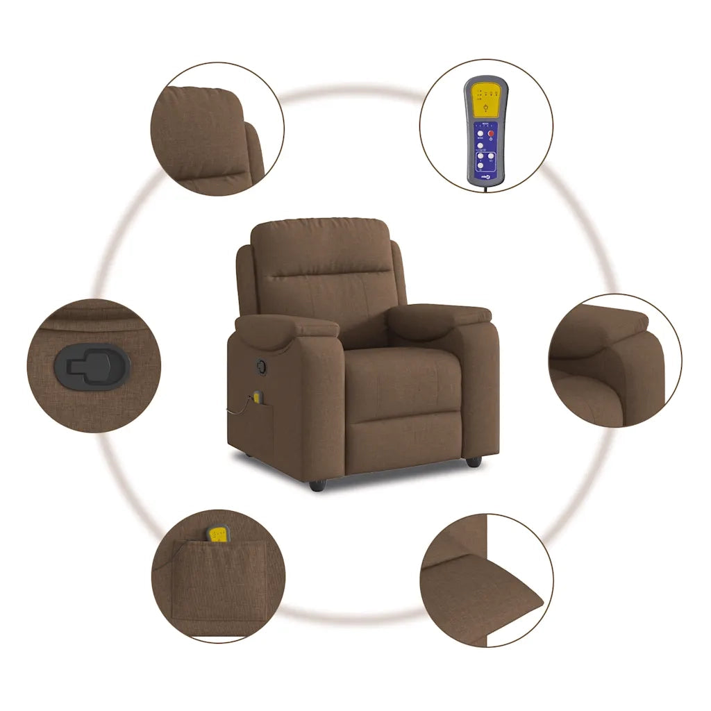 Divano Sedia-Poltrona Massaggiante Reclinabile Marrone in Tessuto 909092