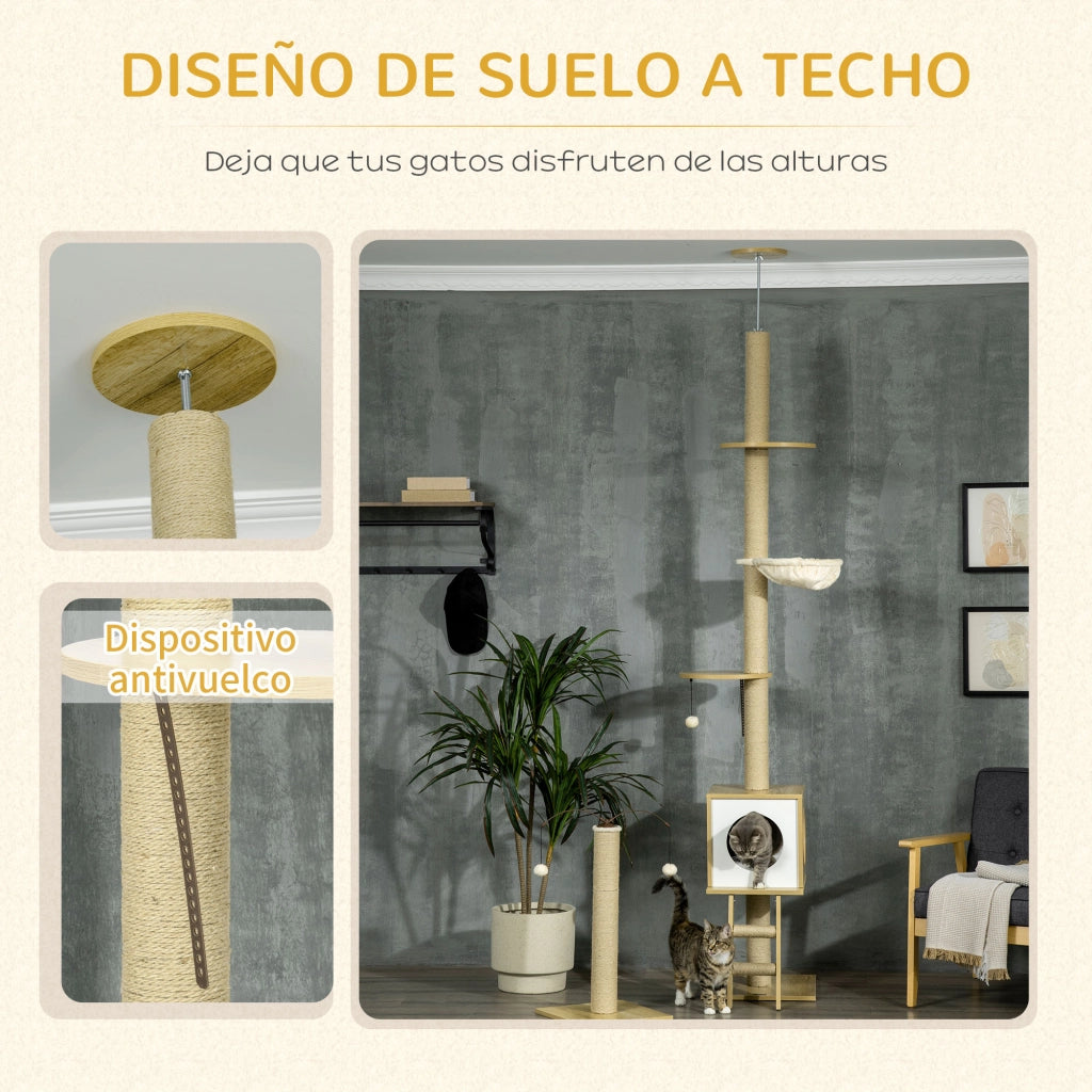 Albero per Gatti ¨C Minimal ¨C Beige 40x40x225-285 cm