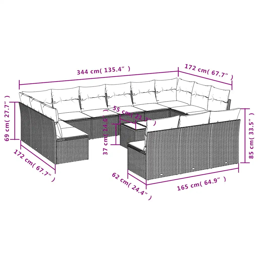 Set Divani da Giardino 14pz con Cuscini in Polyrattan Marrone 3218403