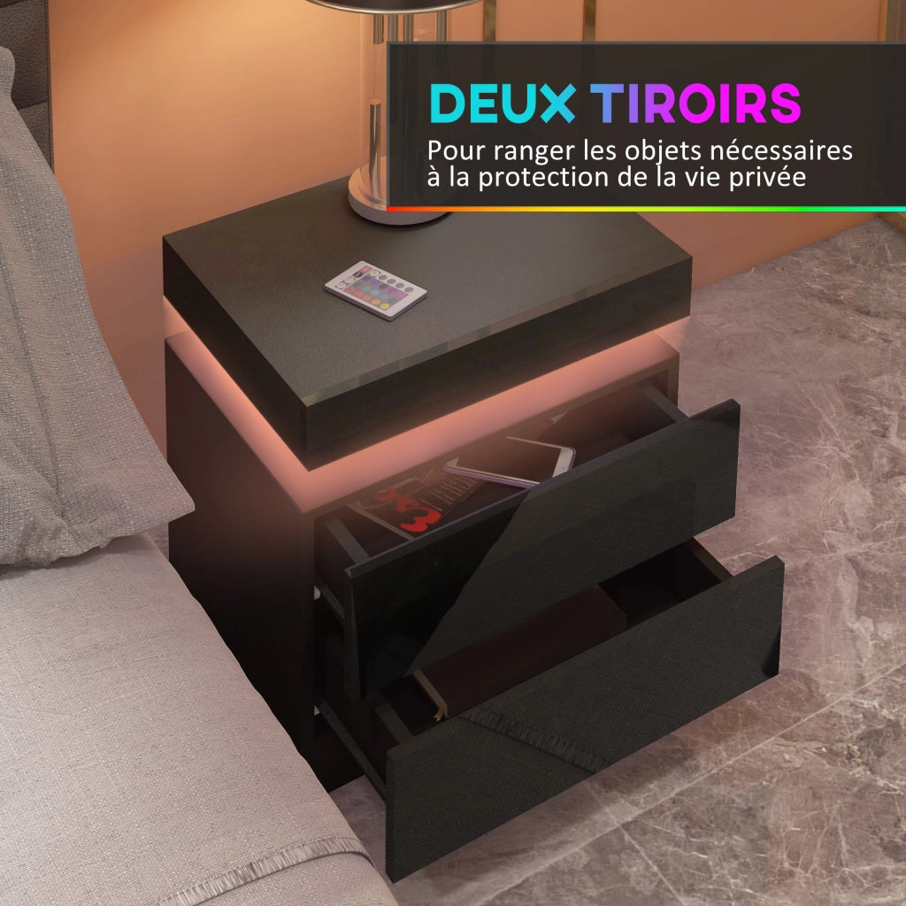 Comodino con luce LED RGB e 2 cassetti ¨C Minimal ¨C nero
