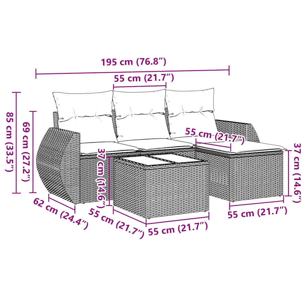 Set Divani da Giardino 5 pz | Set Salotto da Giardino con Cuscini in Polyrattan Nero