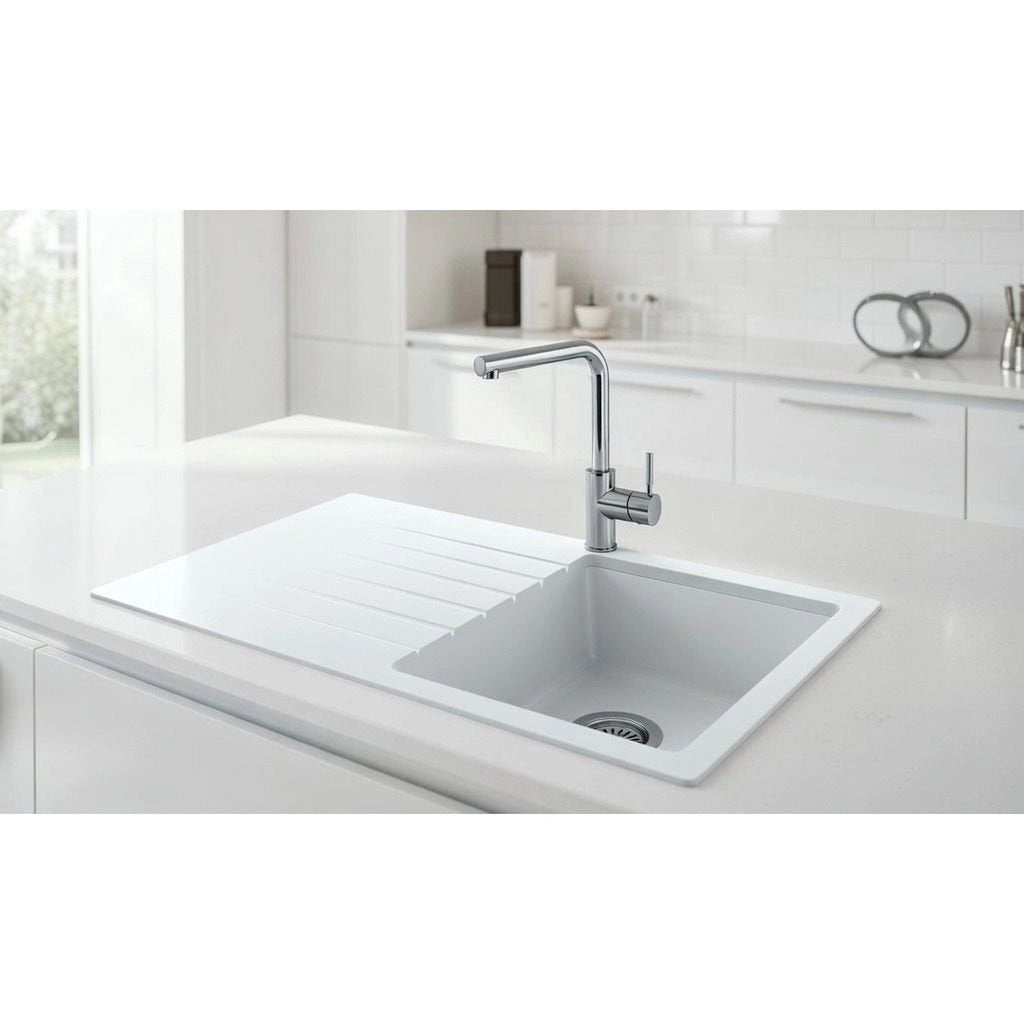 Lavello 86 cm da incasso in sintetico effetto granito una vasca - Bianco