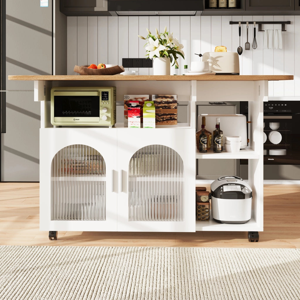 Isola Cucina Multifunzionale ¨C MINIMAL ¨C Bianco, Legno, con Ruote