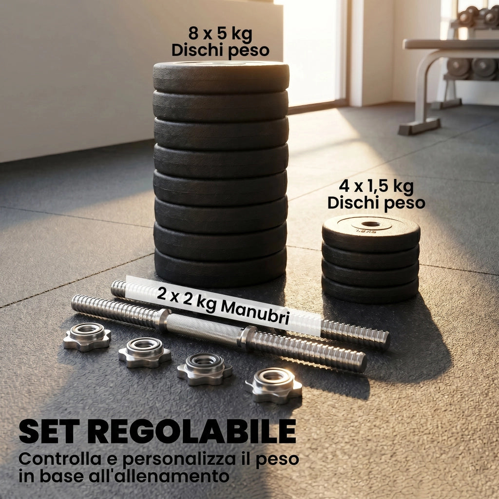 Set manubri da palestra 50 kg ¨C zephmum ¨C acciaio e plastica PE nero