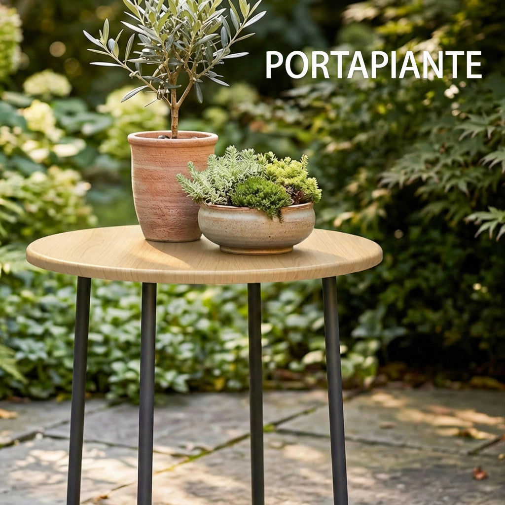 Tavolino da Giardino Rotondo in Metallo ¨C zephmum ¨C Effetto Legno Naturale ?48x51 cm