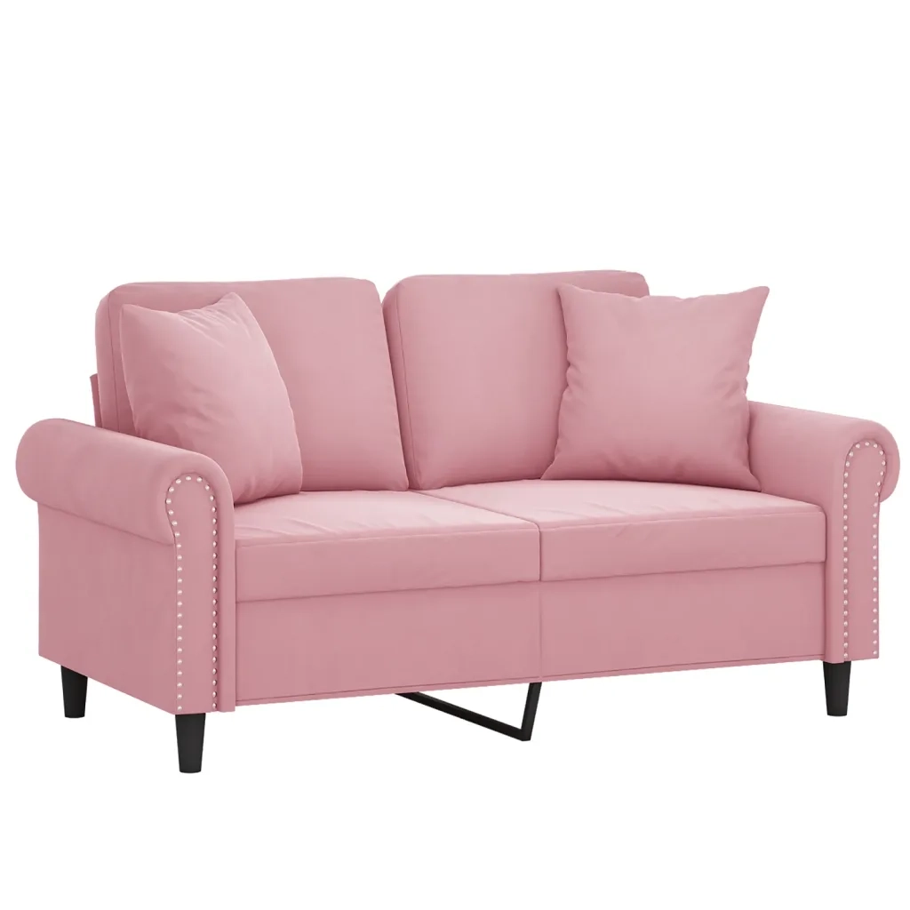 Divano a 2 Posti con Cuscini Rosa 120 cm in Velluto