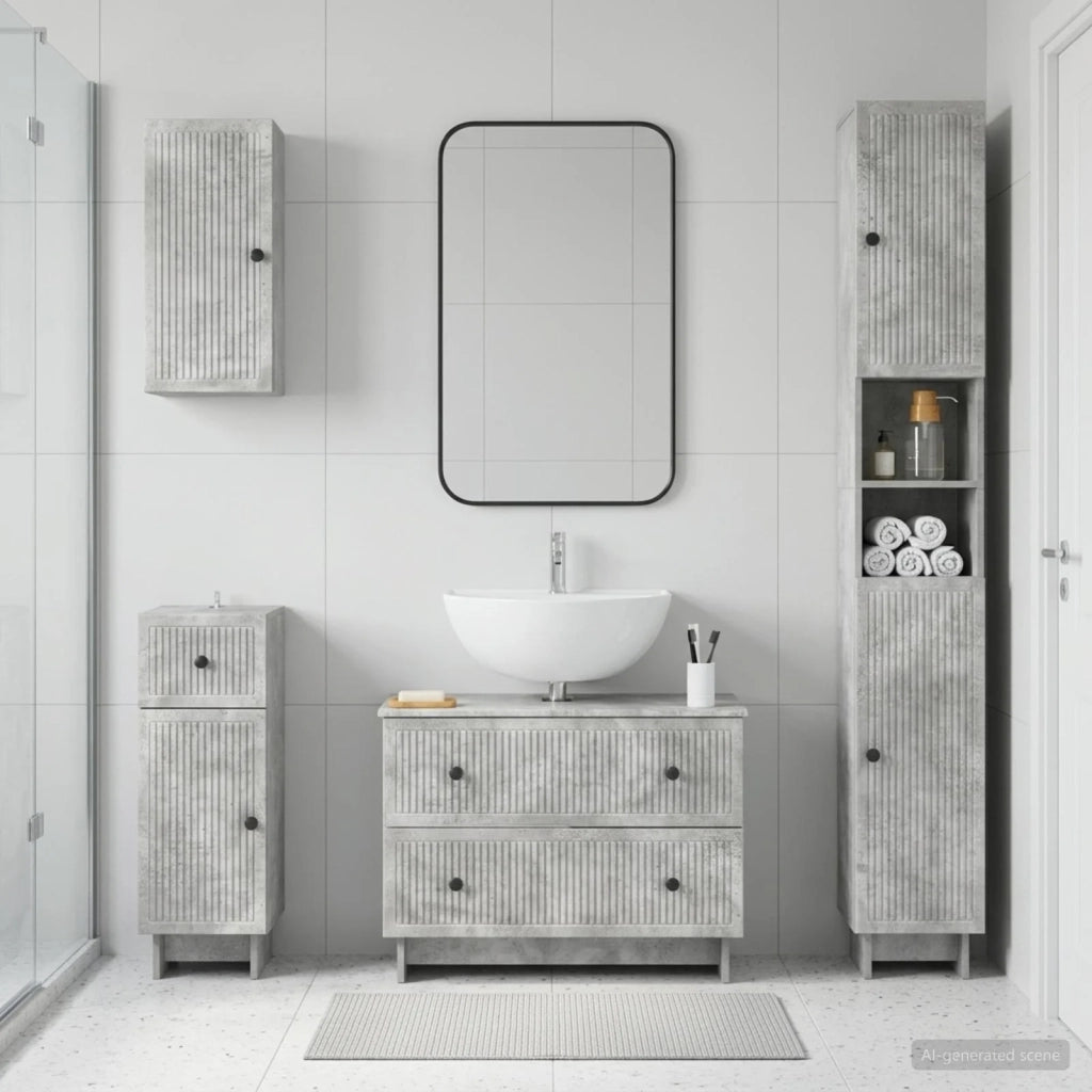 Set di Mobili da Bagno da 4 Pezzi EDE Grigio Cemento 3417903