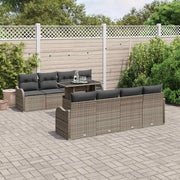 Set Divano da Giardino con cuscino 9 pcs Grigio Poly Rattan