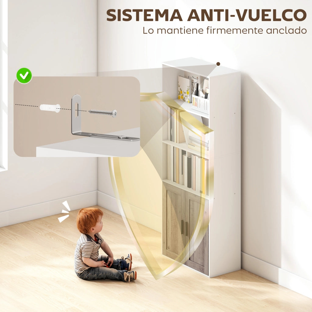 Libreria con Ante e Scaffale Aperto ¨C Minimal ¨C 60x30x149,5 cm Bianco e Marrone