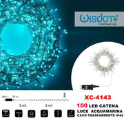 Trade Shop - Catena Luminosa 100 Luci Led Lucciole Luce Acquamarina Cavo Trasparente Xc-4143 -