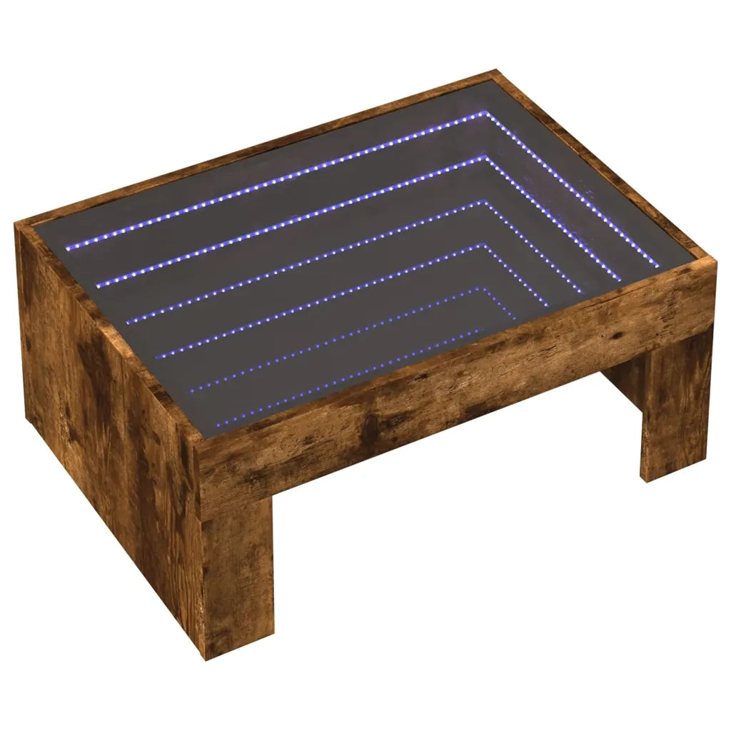 Tavolino da Salotto con LED Infinity-Tavolino da soggiorno Rovere Fumo 70x50x30 cm