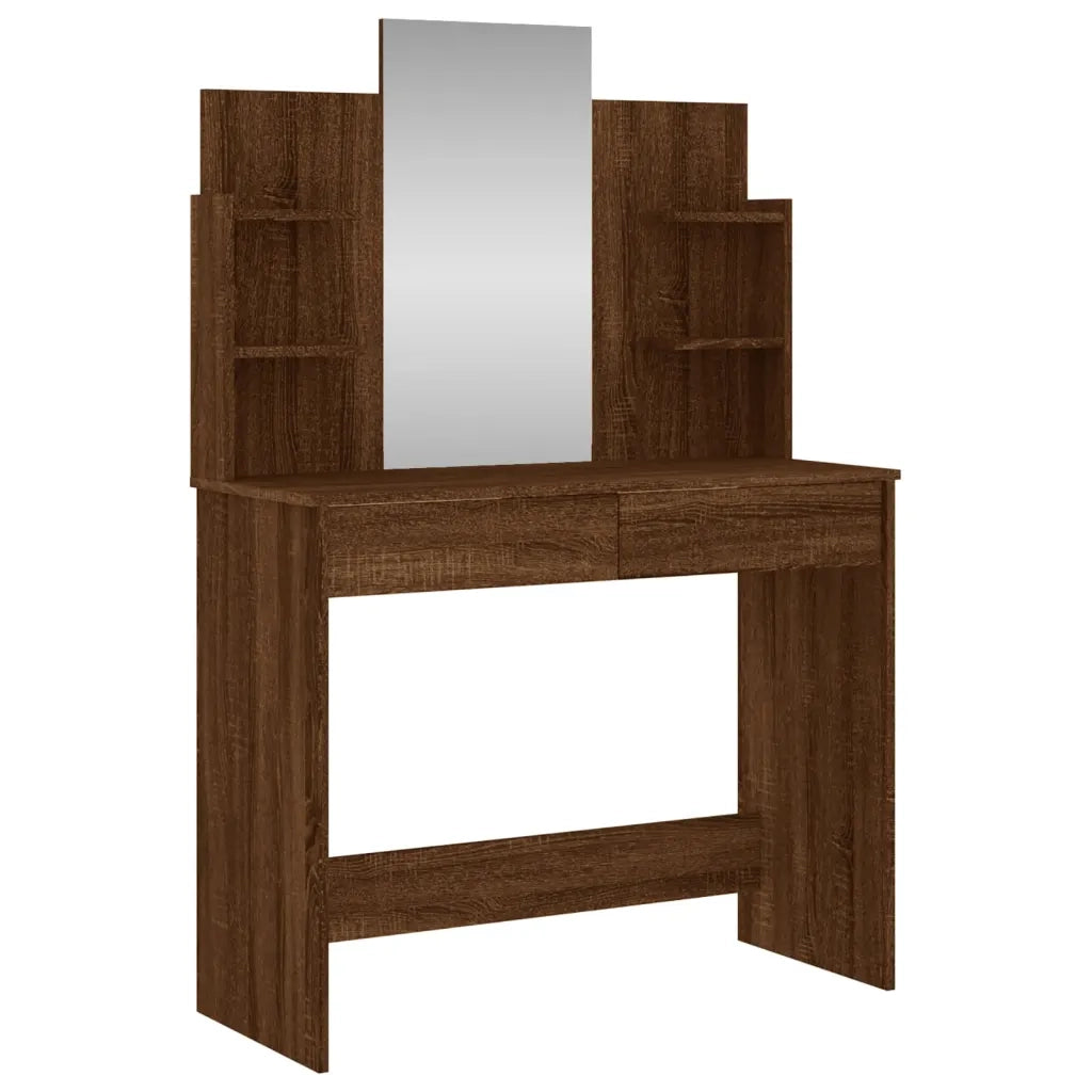 Toeletta con Specchio-Tavolo da Vanit¨¤ Rovere Marrone 96x39x142 cm
