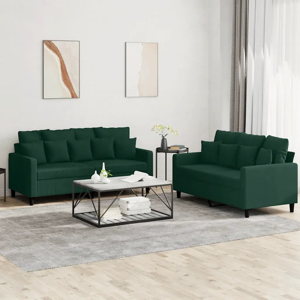 Set di Divani 2 pz con Cuscini Verde scuro in Velluto 3201702
