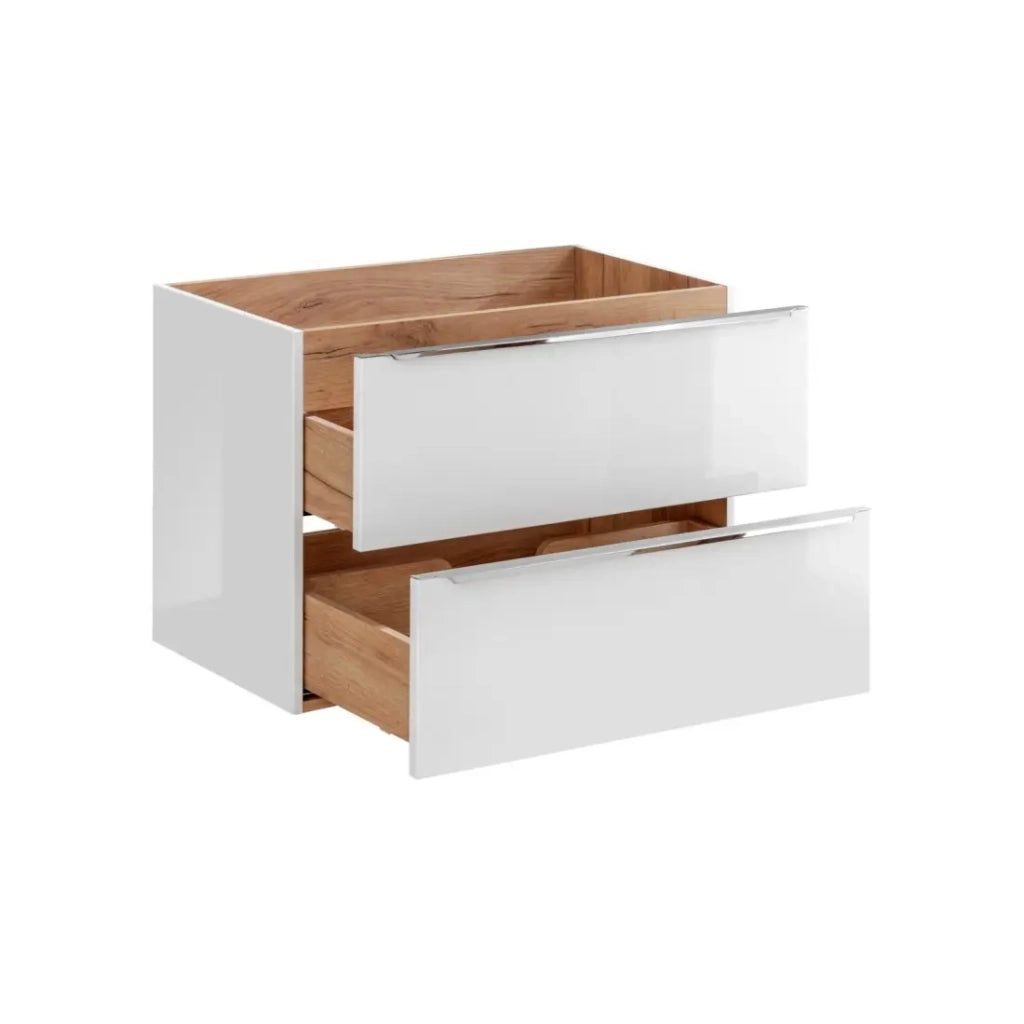 Mobile sottolavabo NALYA 80 cm – Bianco lucido e rovere chiaro – Design sospeso moderno