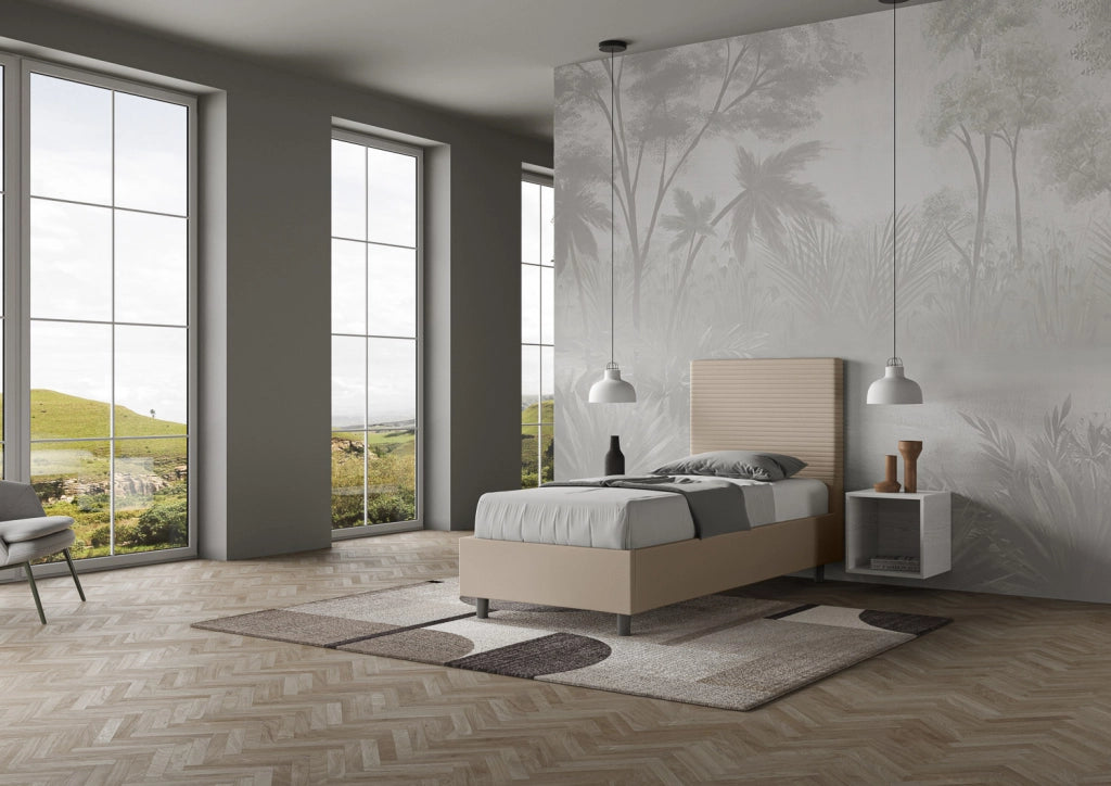 BS COM Letto singolo senza rete imbottito 90x190 similpelle tortora