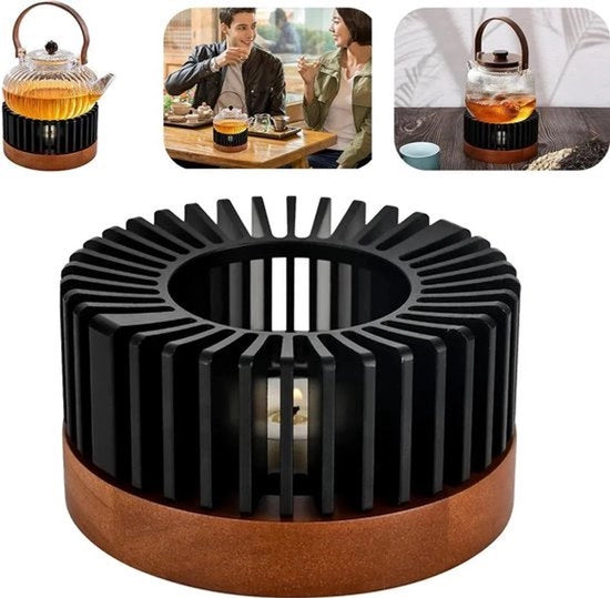 Teepotverwarmer con piede in legno, capace di mantenere la calore, adatto a tè, latte e caffè, sia esteticamente attraente che funzionale, senza candela.