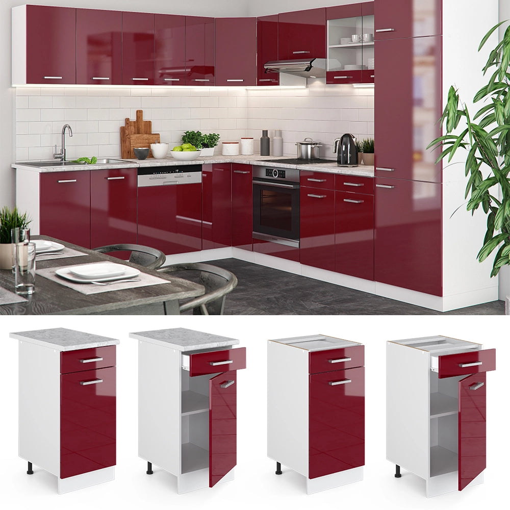Vicco Mobiletto base per cucina Rosso lucido 40 cm , PL Marmo