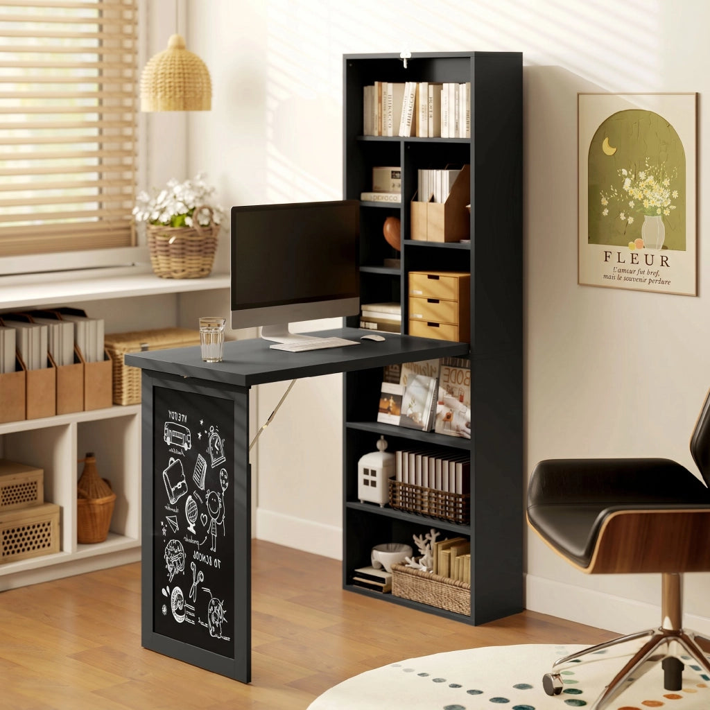 Scrivania con libreria, ripiani regolabili e lavagna ¨C Minimal ¨C 98x51x153cm, nero