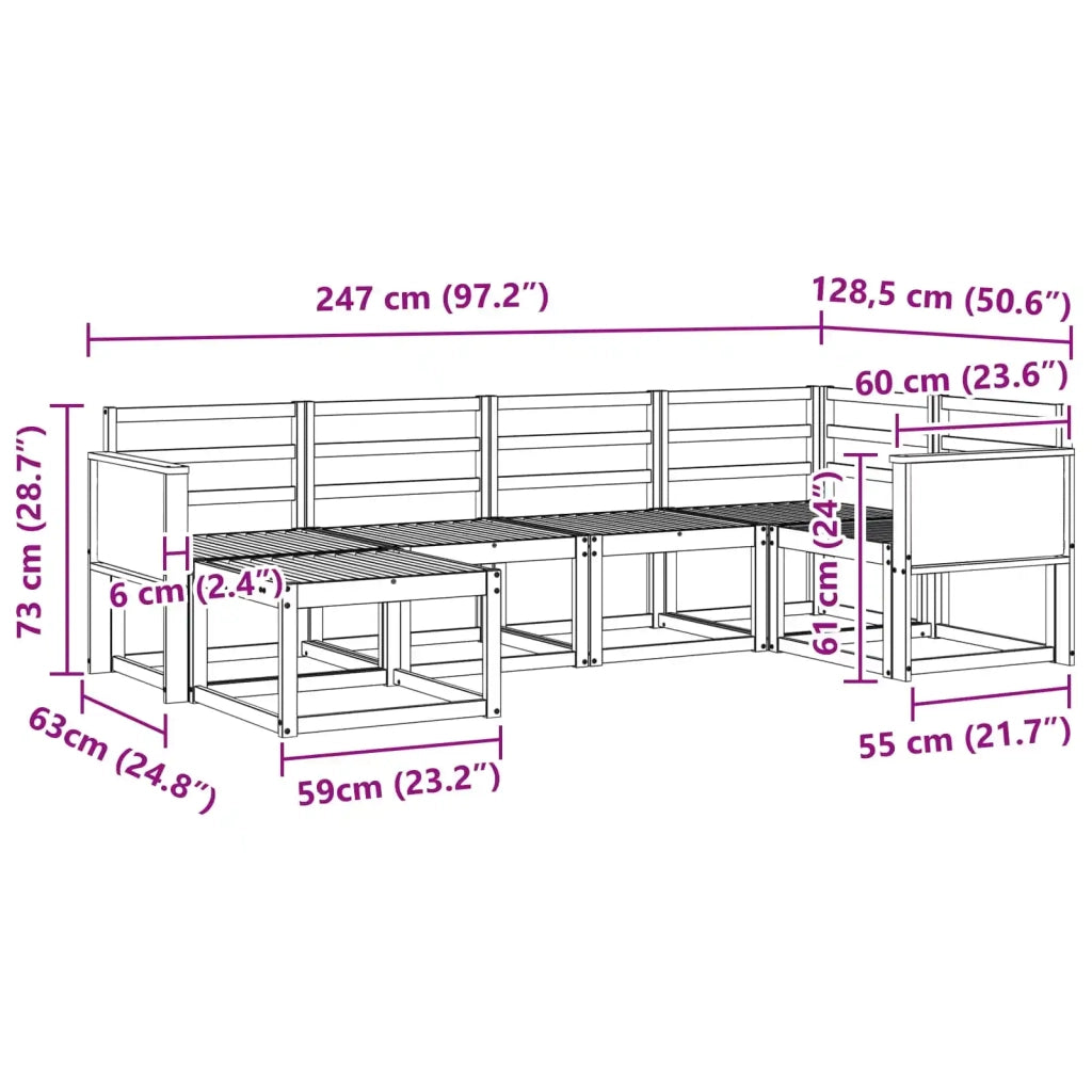 Set di divani da esterno 6 pcs Naturale