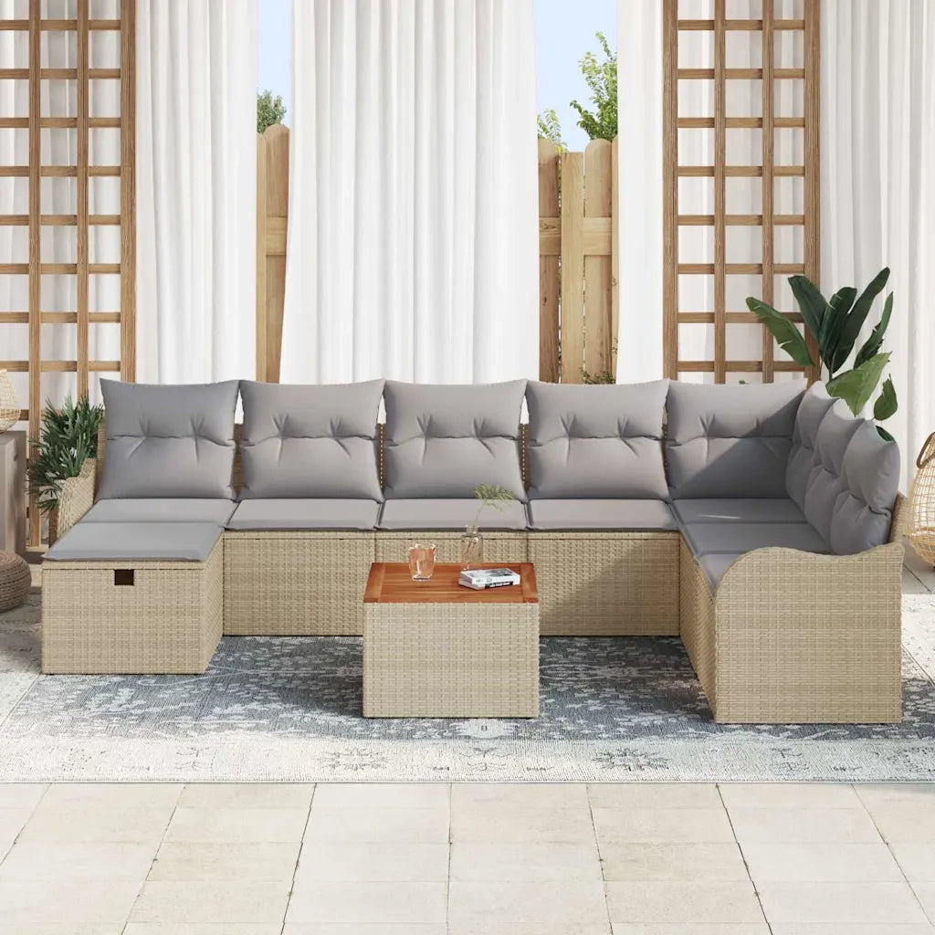 Set Divano da Giardino con cuscino 9 pcs Beige Poly Rattan