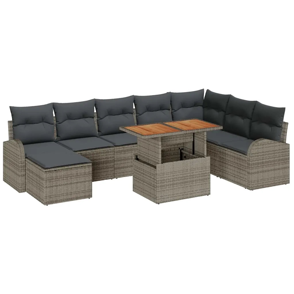 Set Divano da Giardino 9 pcs Grigio Poly Rattan 3358358