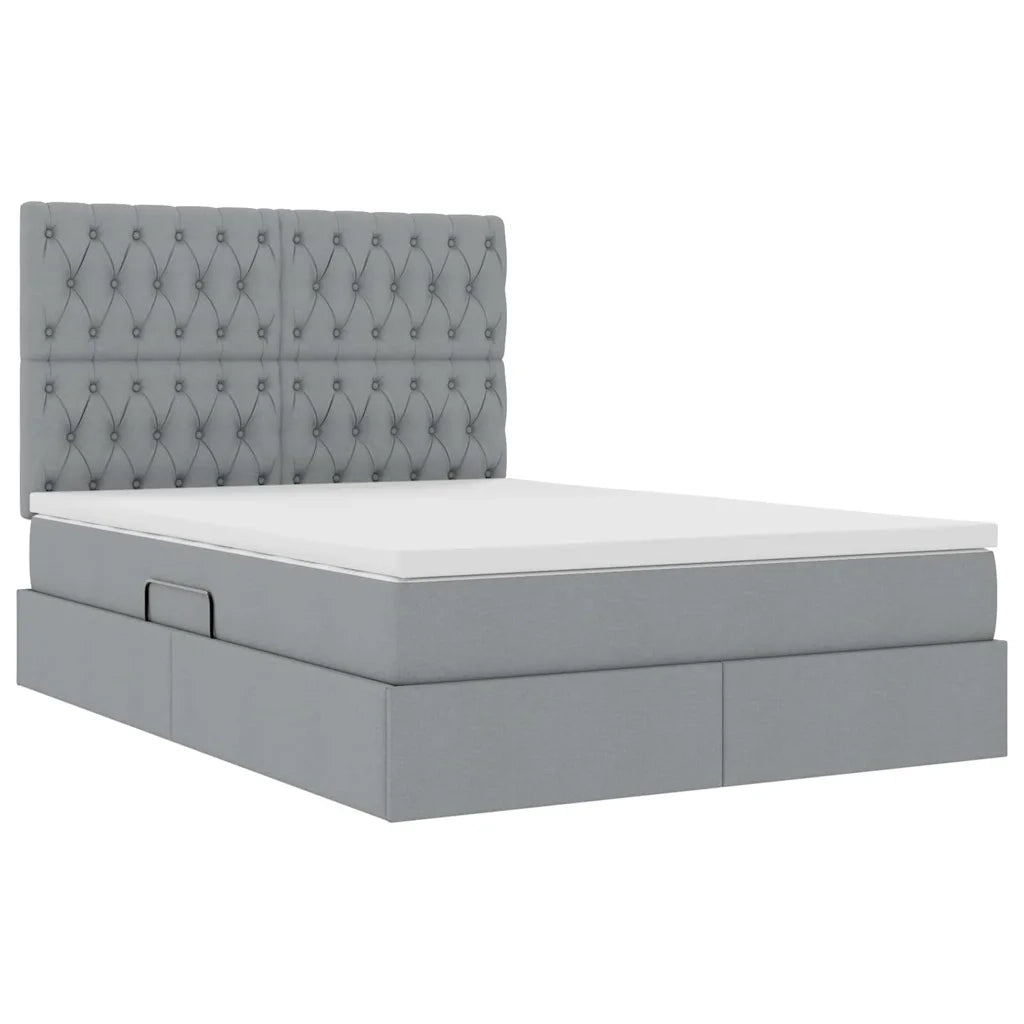 Letto con contenitore e LED con led Grigio chiaro 140 x 200 cm