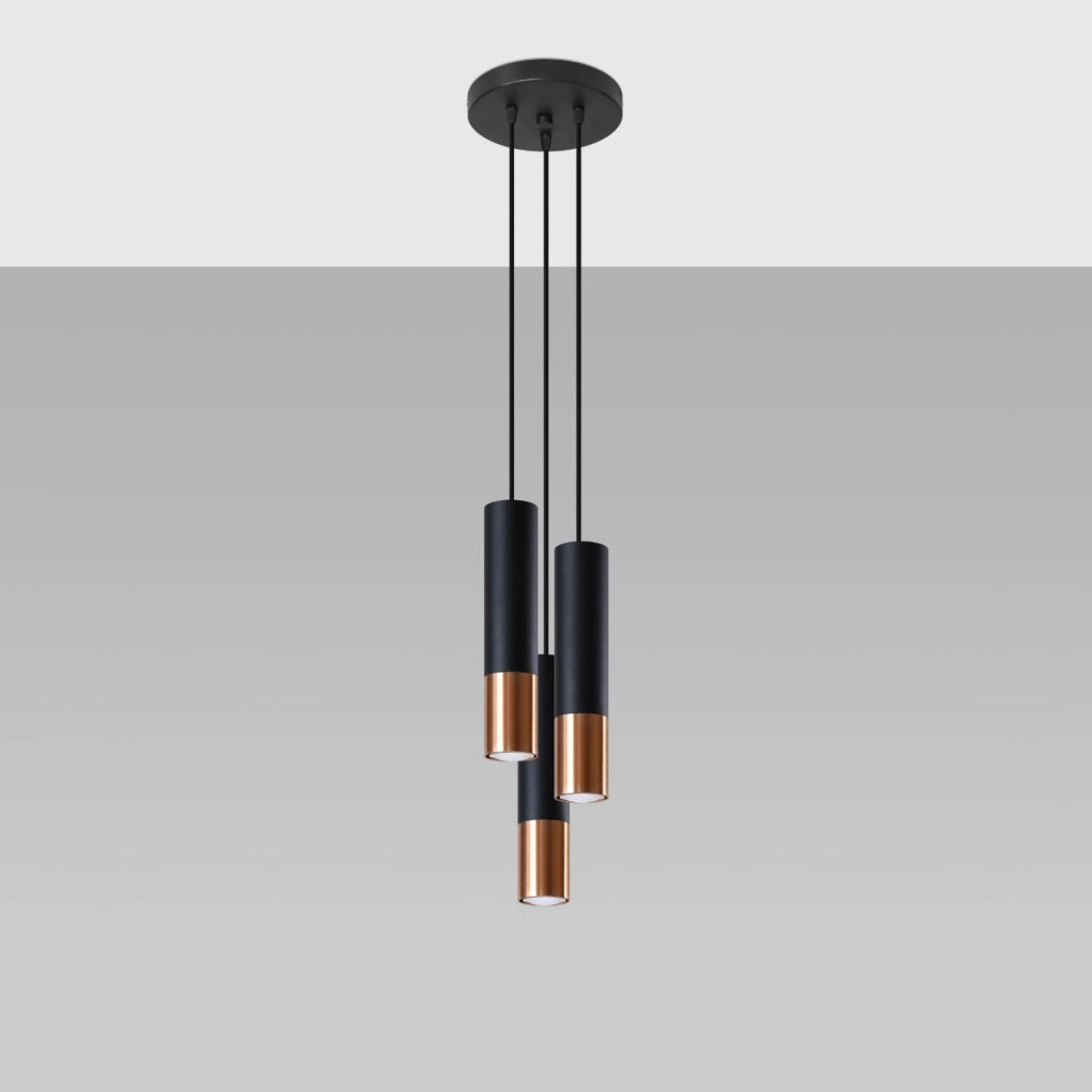 Lampada da soffitto moderna LOOPEZ in rame nero opaco a 3 luci GU10 20x20x90cm