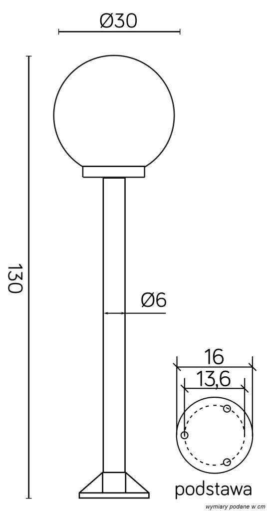 Lampada giardino 130cm sfera 30cm nera E27 IP43 SU-MA
