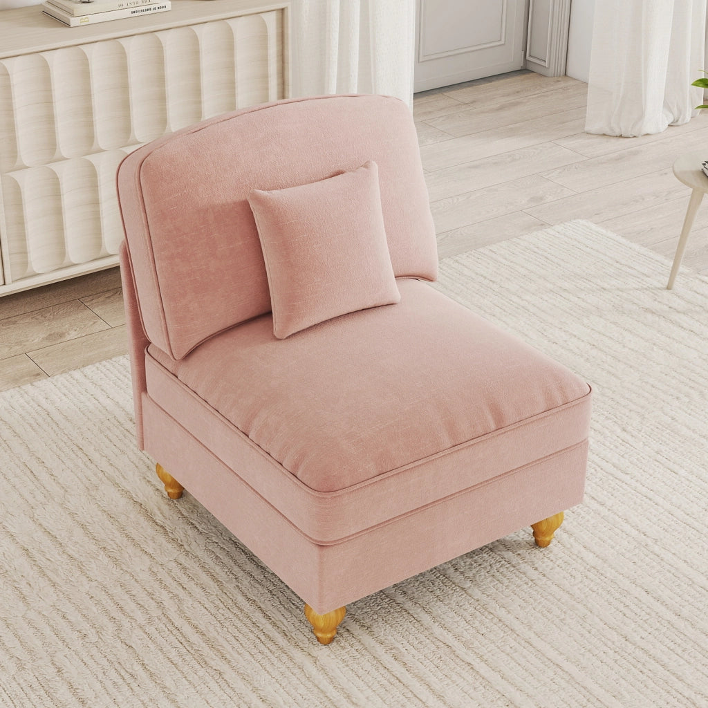 DIVANO senza braccioli 79x75x23 cm in ciniglia rosa con 1 cuscino