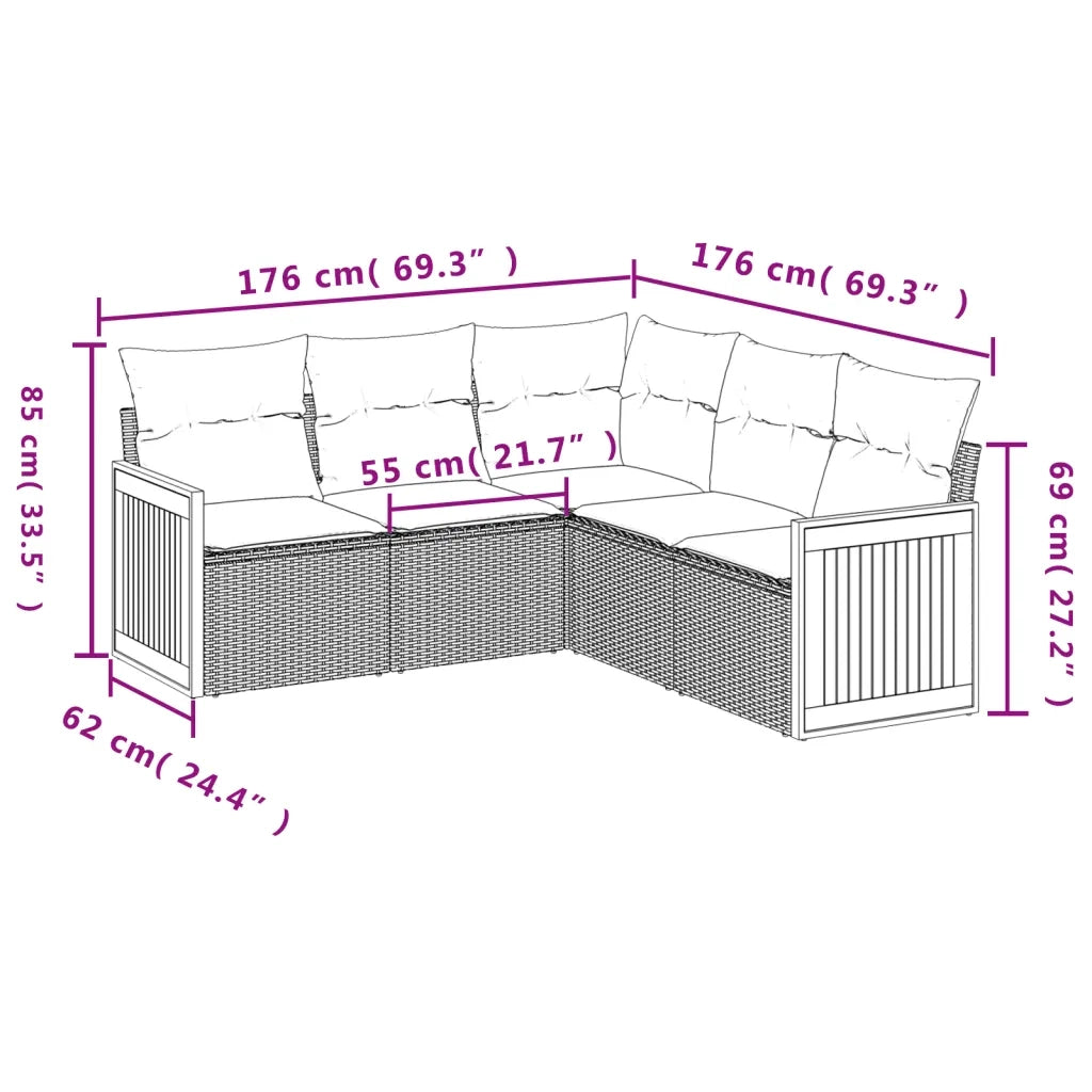 Set Divani da Giardino 5 pz con Cuscini in Polyrattan Nero 3260040