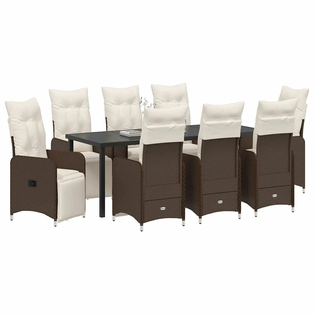 Set da Pranzo per Giardino con cuscino 9 pcs Marrone polyrattan 3379673
