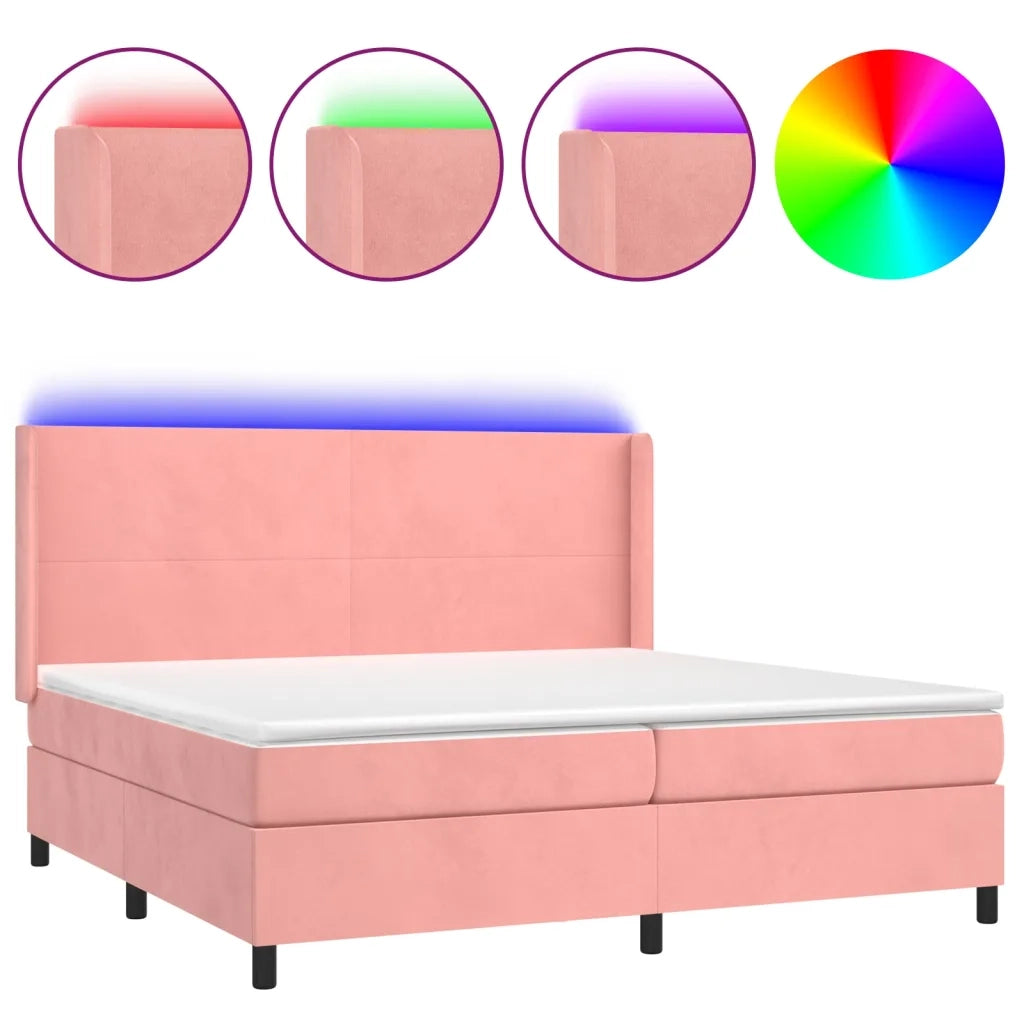 Letto a Molle con Materasso e LED Rosa 200x200 cm in Velluto